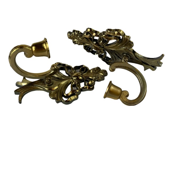 MCM Gold Filagree Wall-Mount Candle Holders Heart Decor Very Clean 8” Tall Homco - Picture 13 of 15